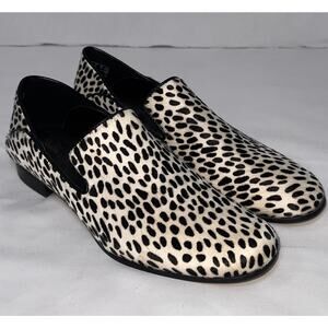 Clarks Pure Viola Loafers Size 8 Black Cream Animal Print Fur Leather Classic